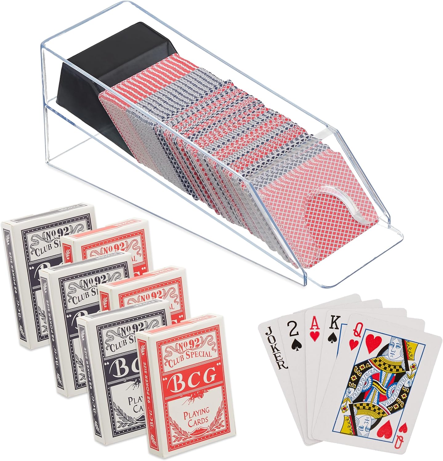 Relaxdays Distributeur de Cartes, avec 6 Jeux, Accessoire Blackjack, Plastique,HxLxP: 10x10x29 cm, Transparent - Noir
